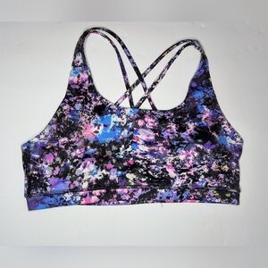 RB3 Blue and Pink Strappy Sports Yoga Bra with Cosmic Design, L